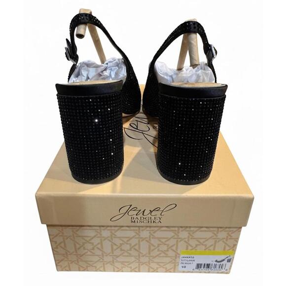 Jewel Badgley Mischka, 10, Black, Tatum Slingback Block Heels with Capped Toe - Picture 5 of 7